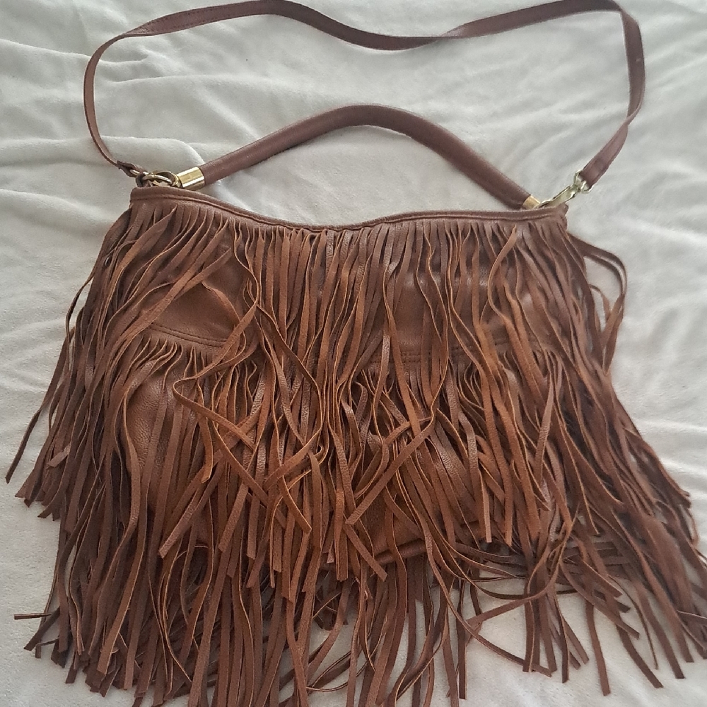 Fringe Brown Leather Shoulder Bag